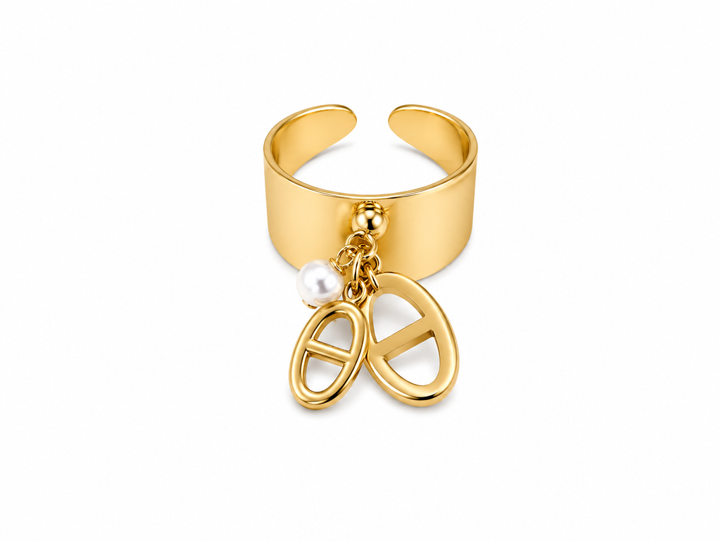 Anillo ajustable con colgante infinito dorado y plateado