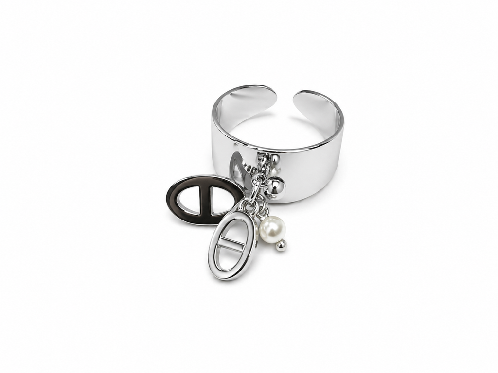 Anillo ajustable con colgante infinito dorado y plateado
