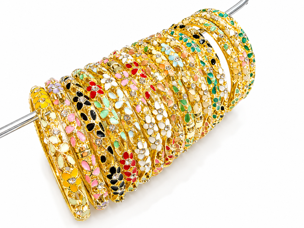 Brazaletes florales dorados con cristales