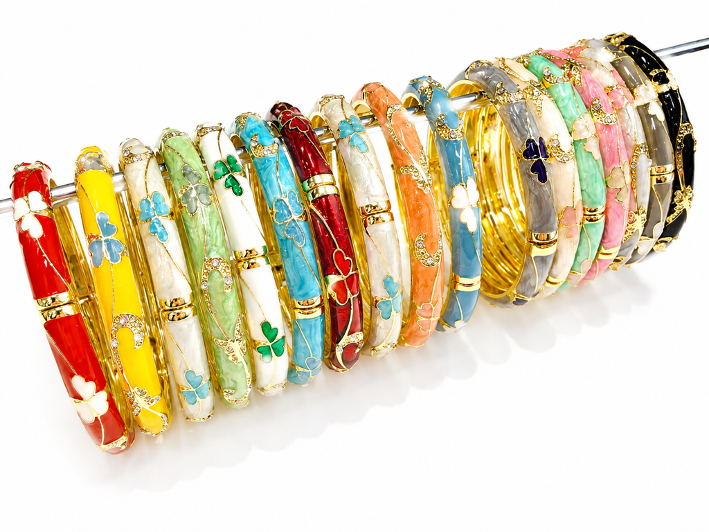 Brazaletes florales dorados con cristales
