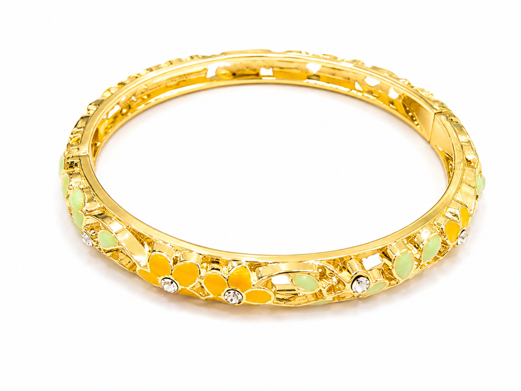 Brazaletes florales dorados con cristales