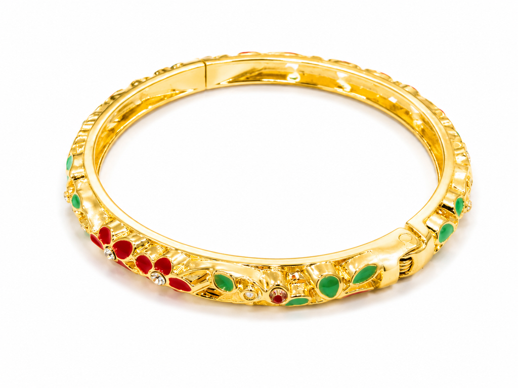 Brazalete floral dorado con cristales multicolor