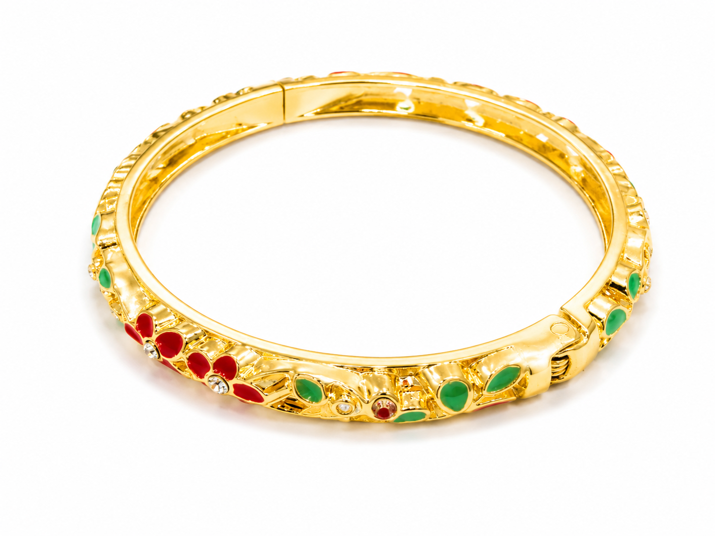 Brazalete floral dorado con cristales multicolor