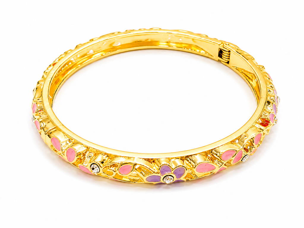 Brazalete floral dorado con cristales multicolor