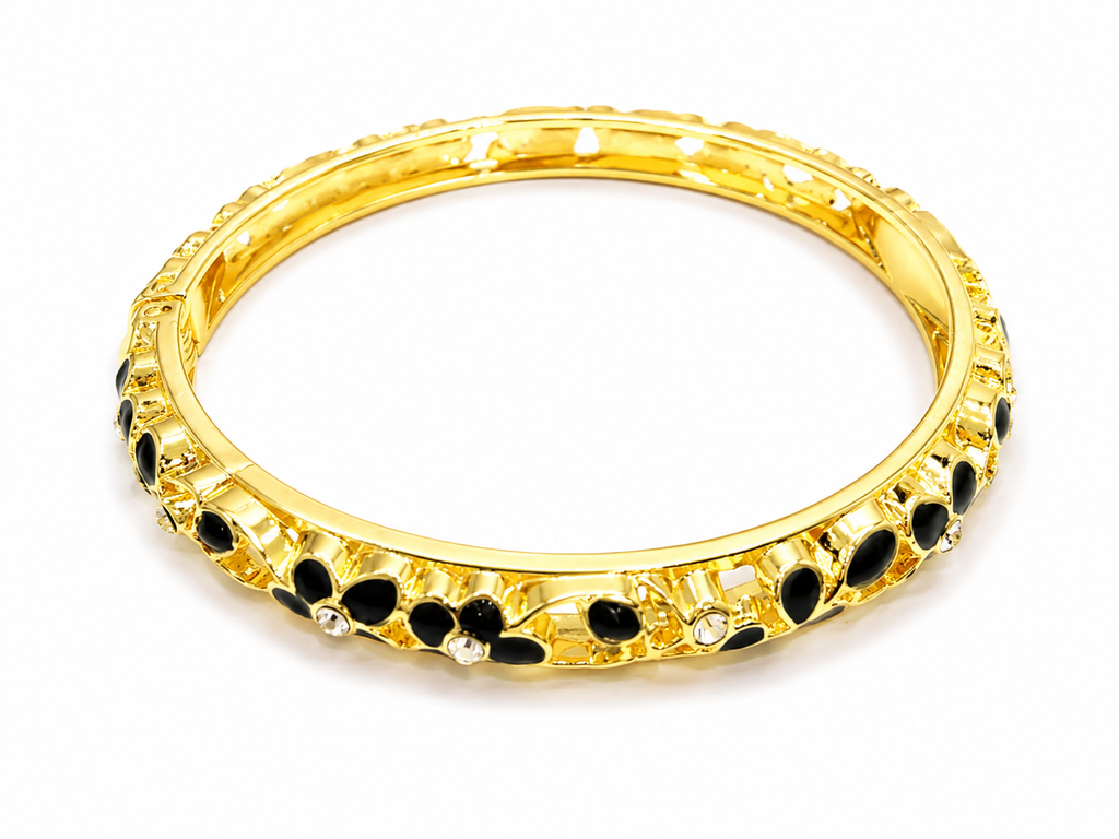 Brazalete floral dorado con cristales multicolor