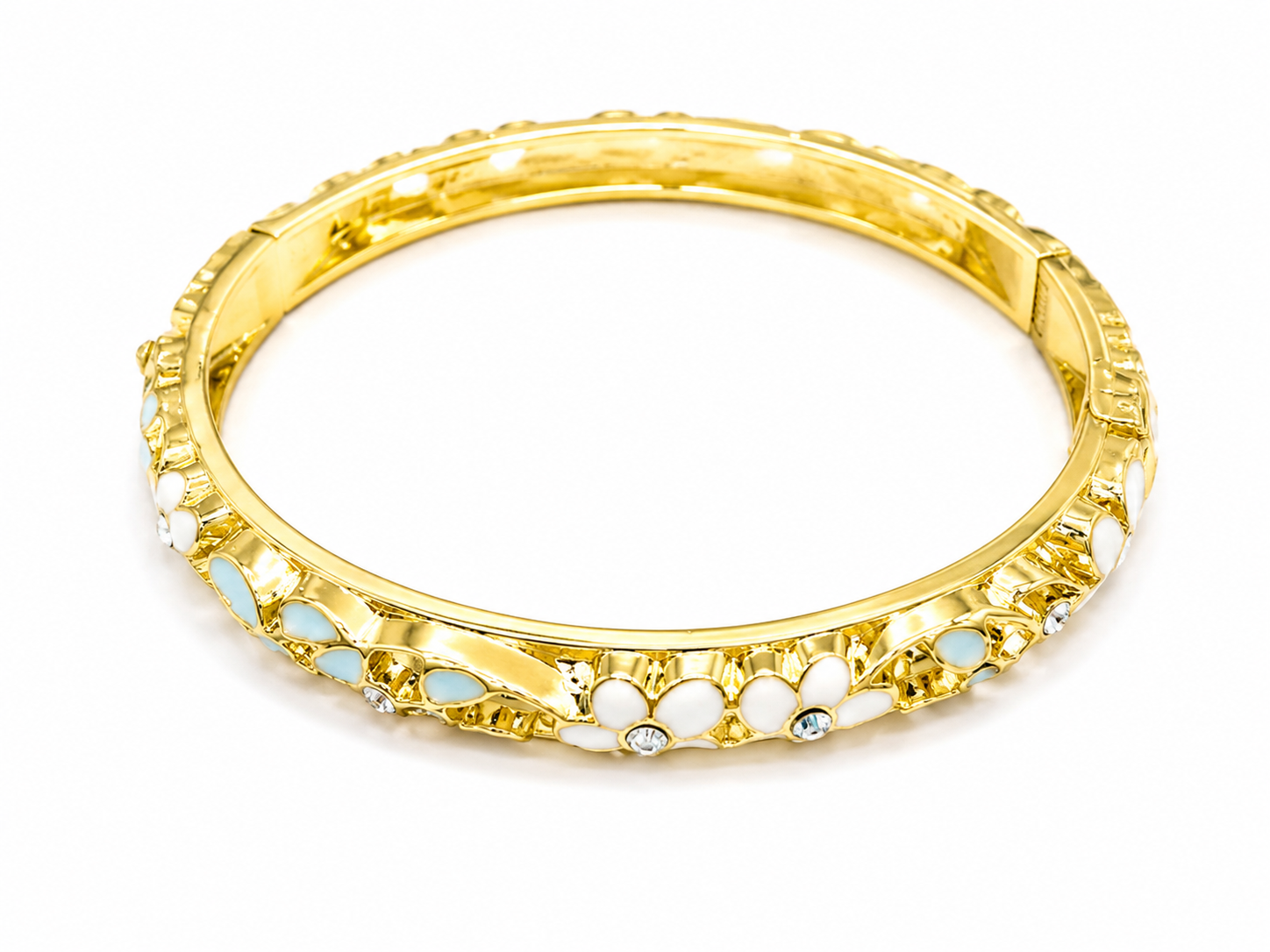 Brazalete floral dorado con cristales multicolor