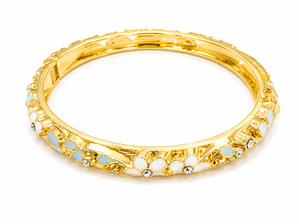 Brazalete floral dorado con cristales multicolor