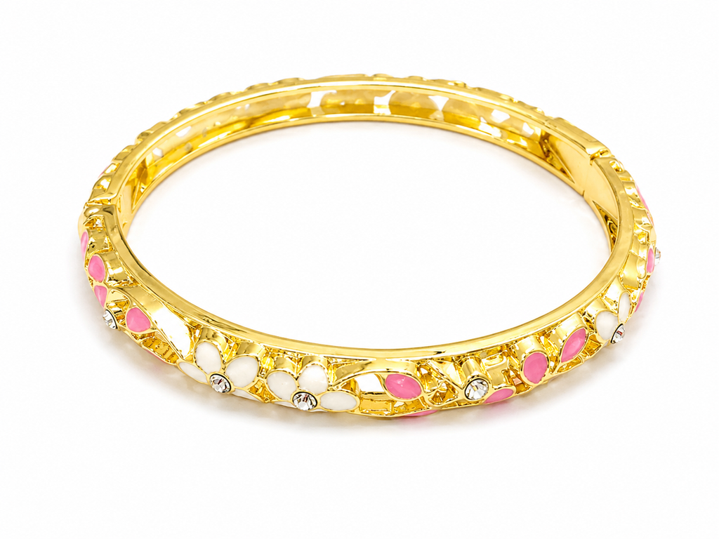Brazalete floral dorado con cristales multicolor
