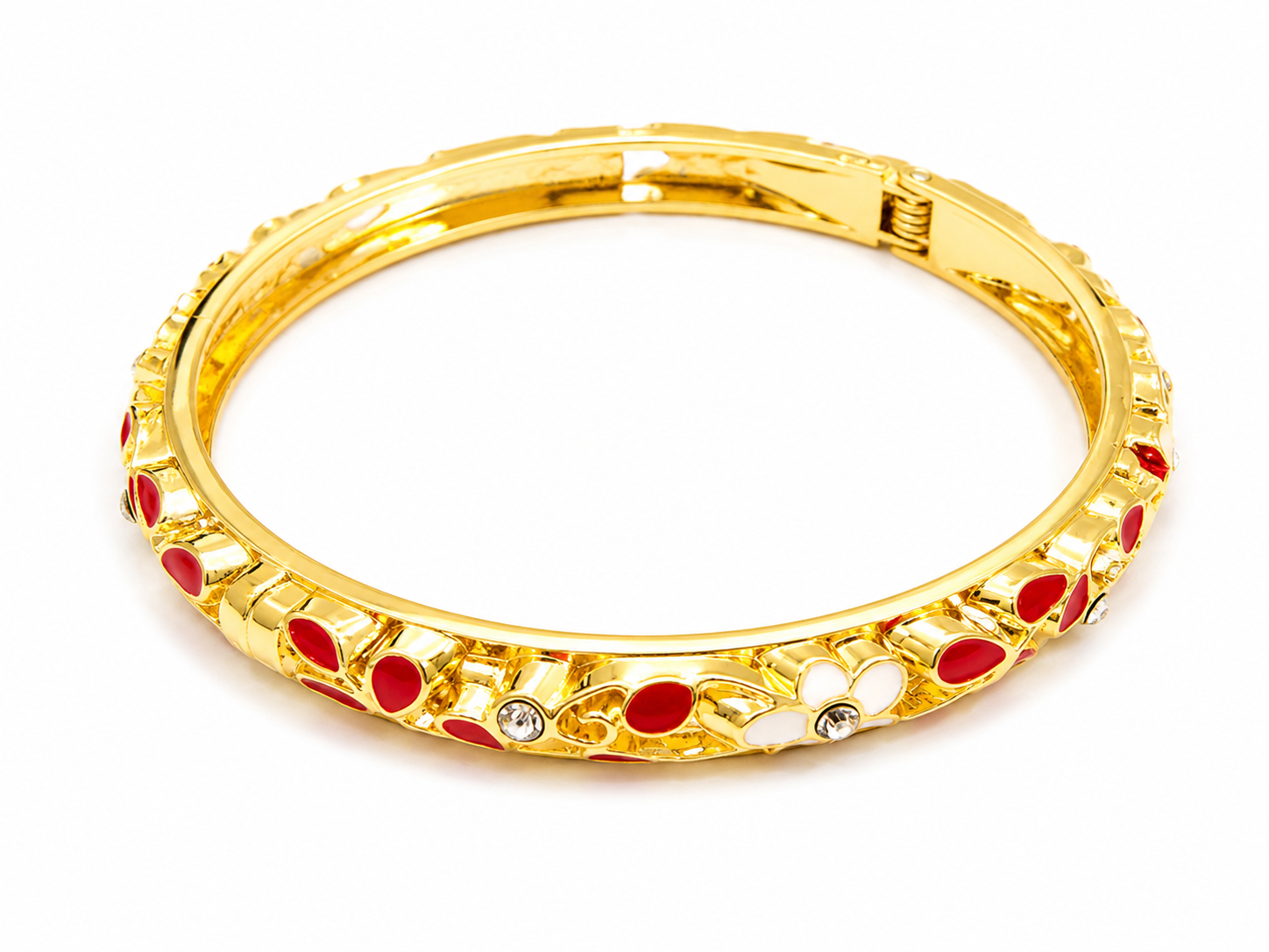 Brazalete floral dorado con cristales multicolor