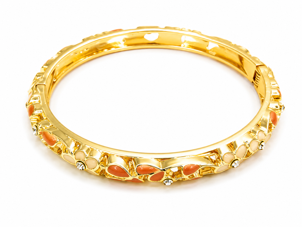 Brazalete floral dorado con cristales multicolor