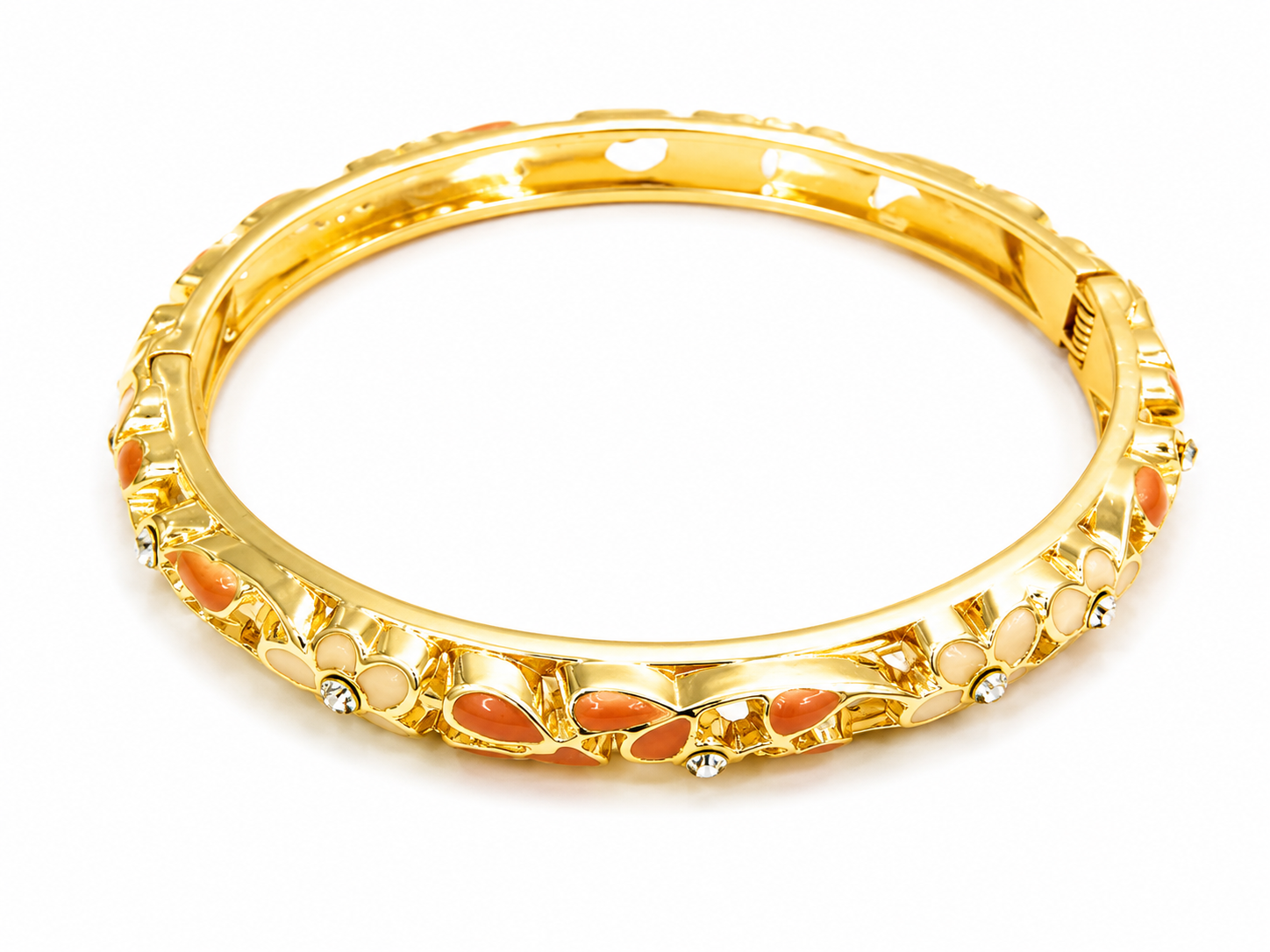 Brazalete floral dorado con cristales multicolor