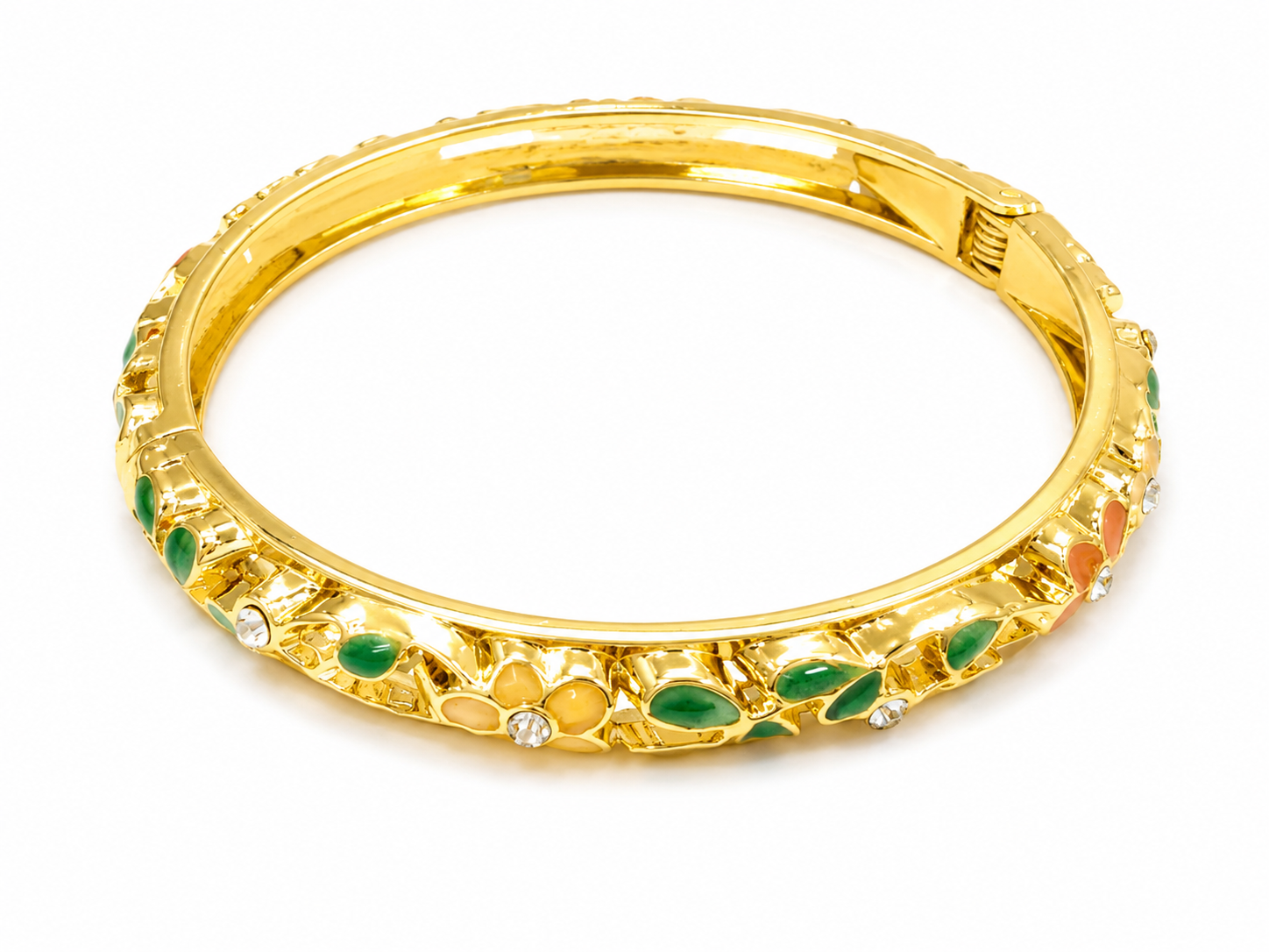 Brazalete floral dorado con cristales multicolor