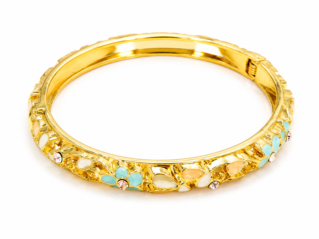 Brazaletes florales dorados con cristales