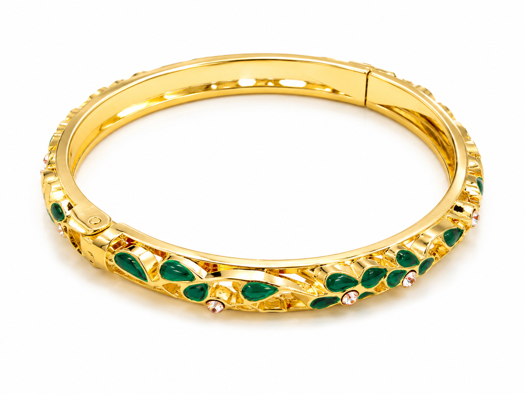 Brazalete floral dorado con cristales multicolor