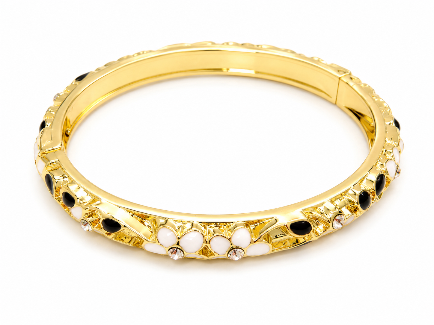 Brazalete floral dorado con cristales multicolor