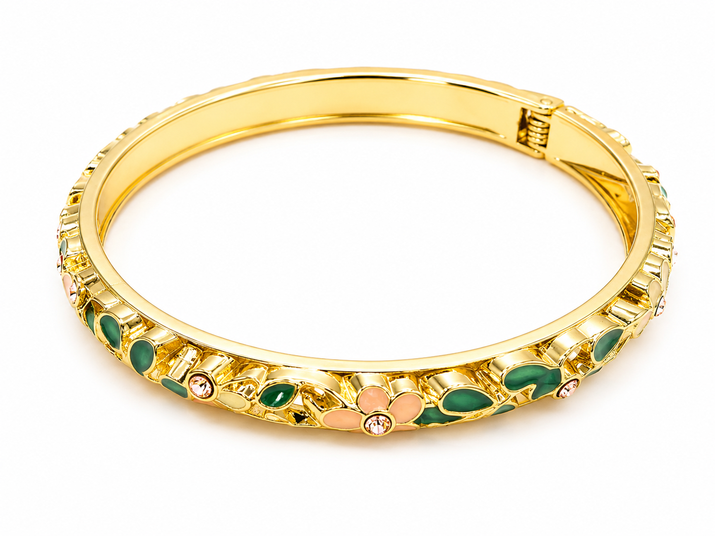 Brazalete floral dorado con cristales multicolor