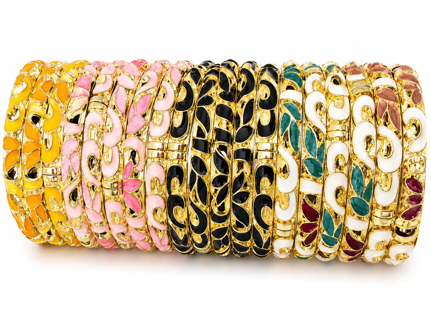 Brazaletes florales dorados con cristales