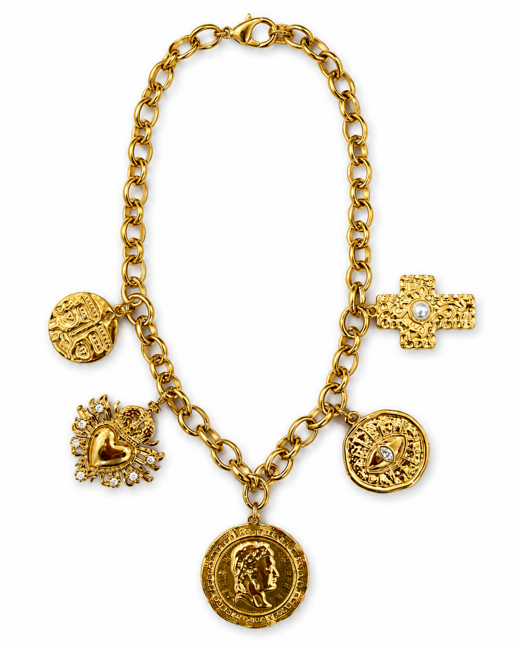 Collar dorado de acero tipo Y con colgantes ovalados y cristales