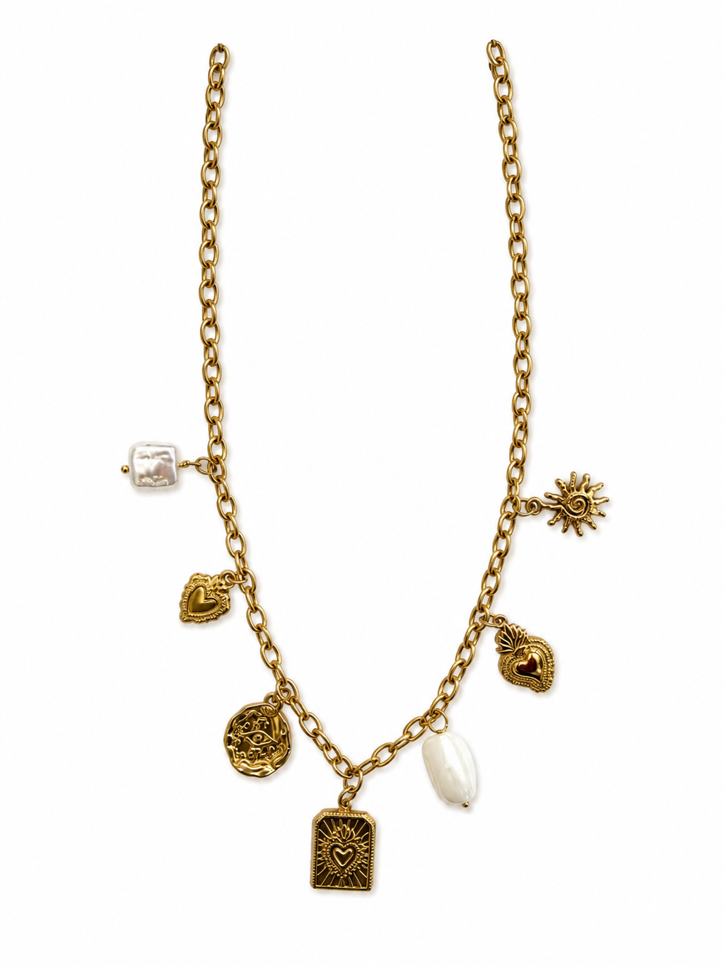 Collar dorado de acero tipo Y con colgantes ovalados y cristales