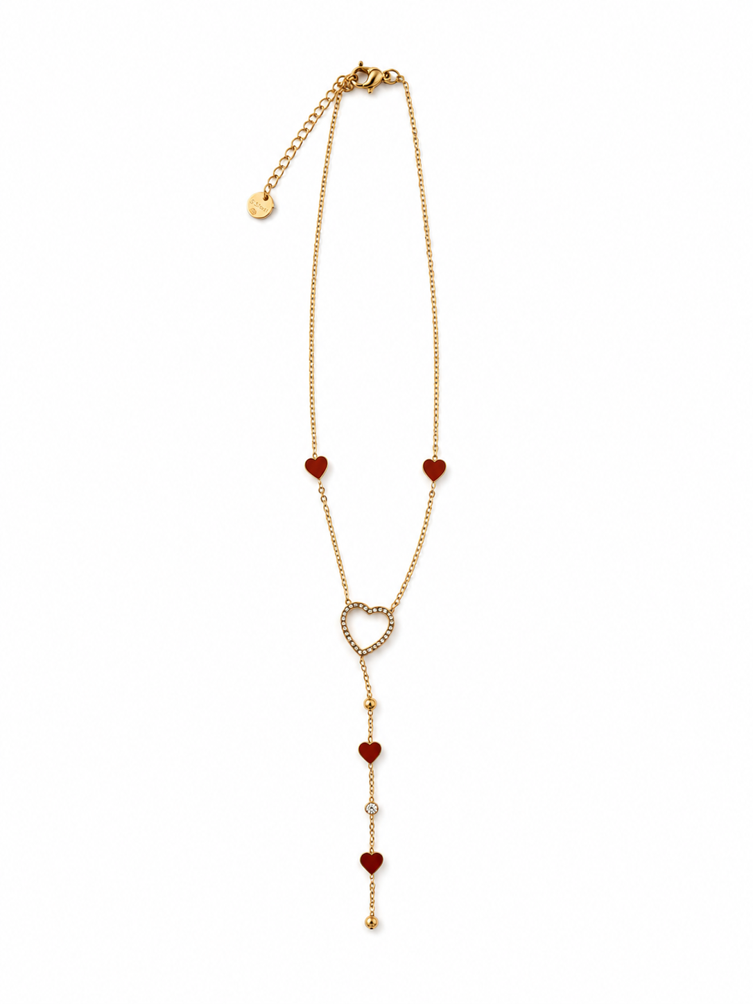 Collar dorado de acero tipo Y con colgantes ovalados y cristales