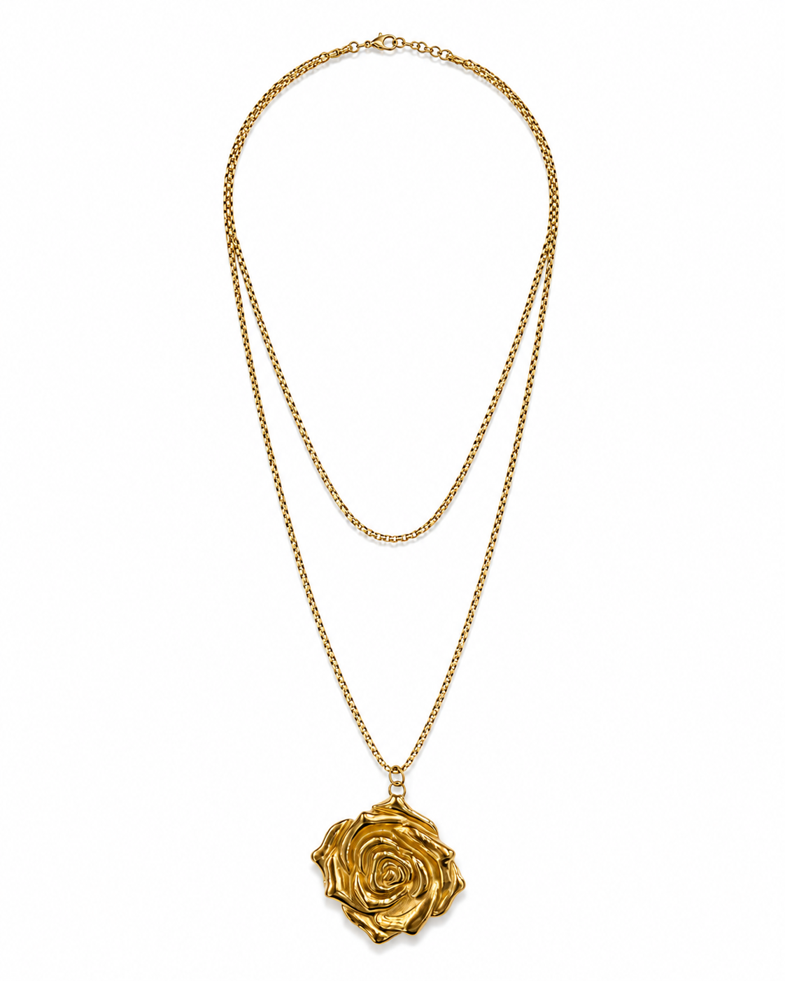 Collar dorado de acero tipo Y con colgantes ovalados y cristales