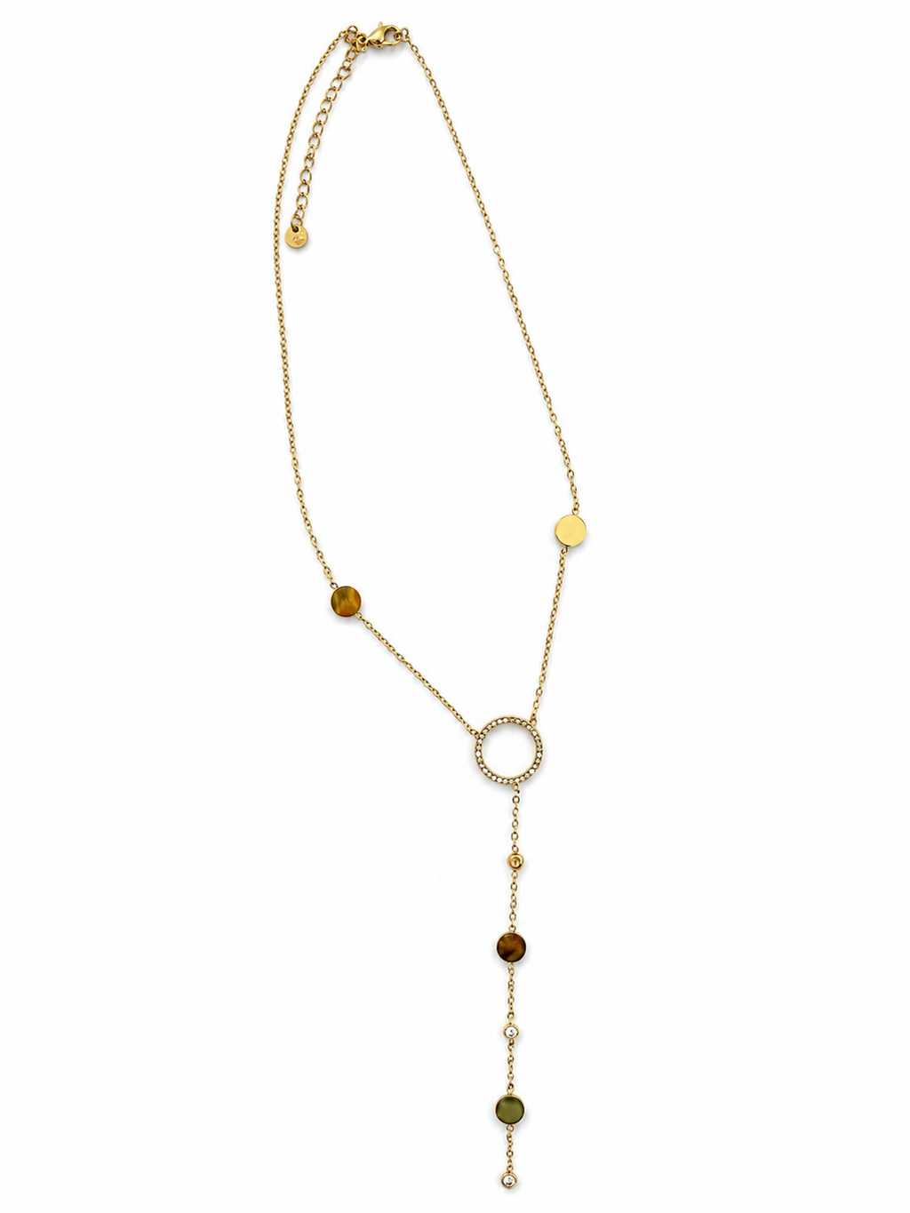 Collar dorado de acero tipo Y con colgantes ovalados y cristales