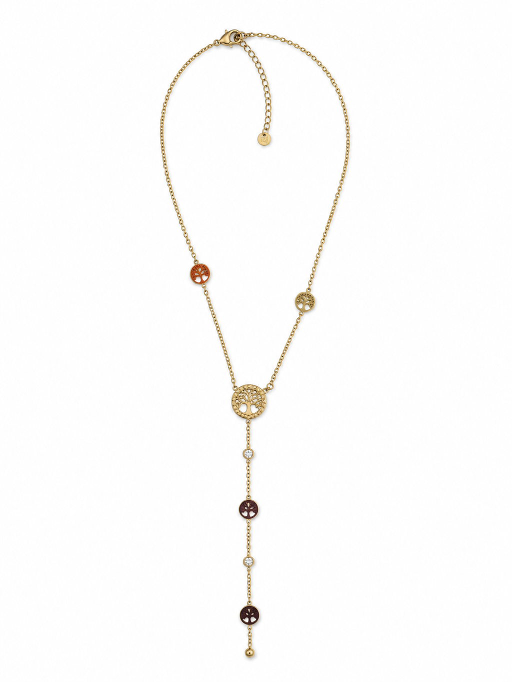 Collar dorado de acero tipo Y con colgantes ovalados y cristales