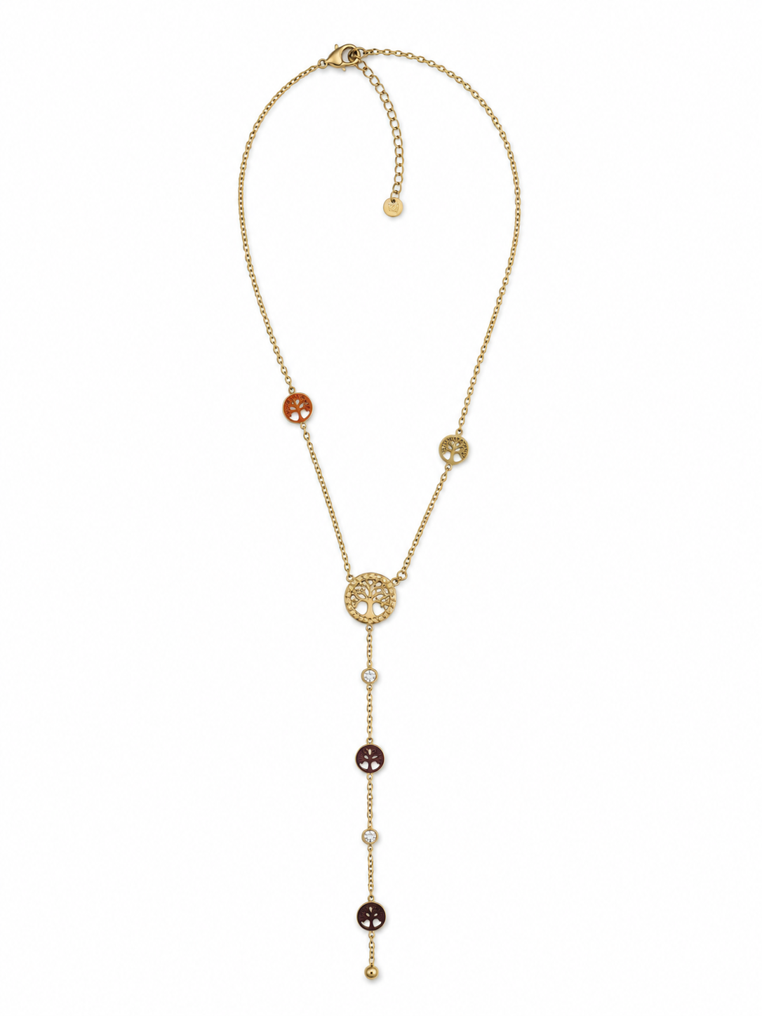 Collar dorado de acero tipo Y con colgantes ovalados y cristales