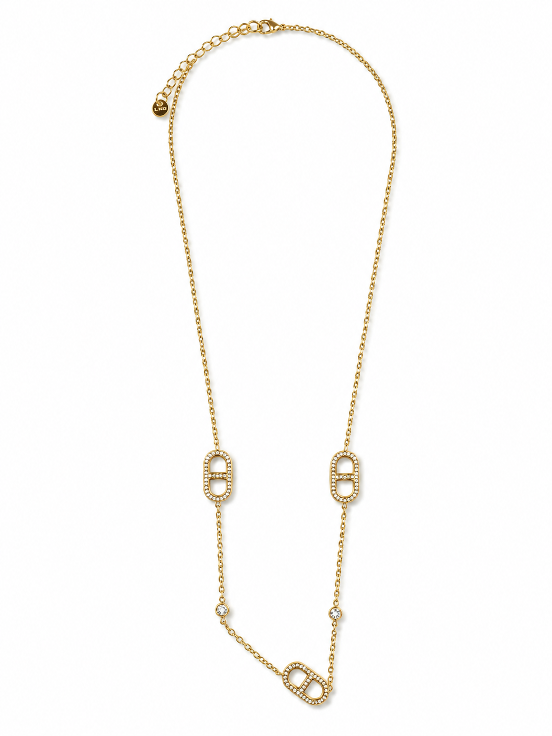 Collar dorado de acero tipo Y con colgantes ovalados y cristales