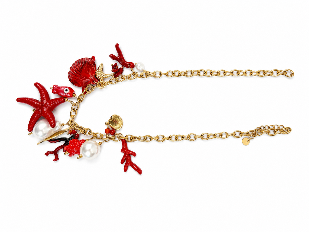 Collar dorado de acero tipo Y con colgantes ovalados y cristales
