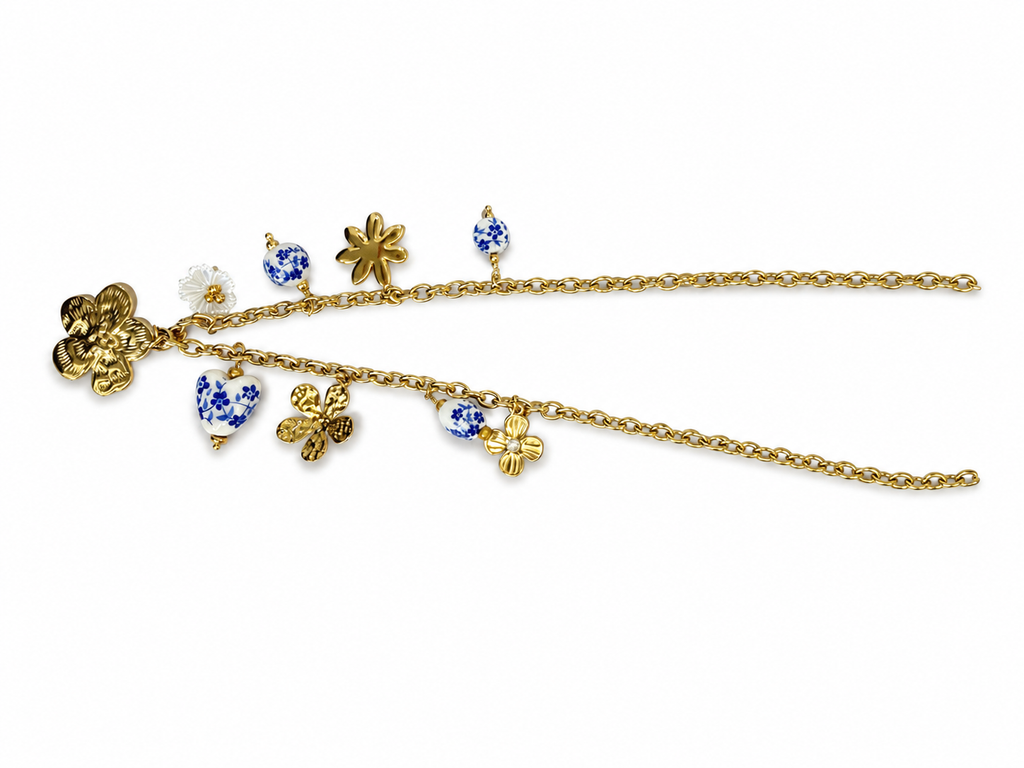 Collar dorado de acero tipo Y con colgantes ovalados y cristales