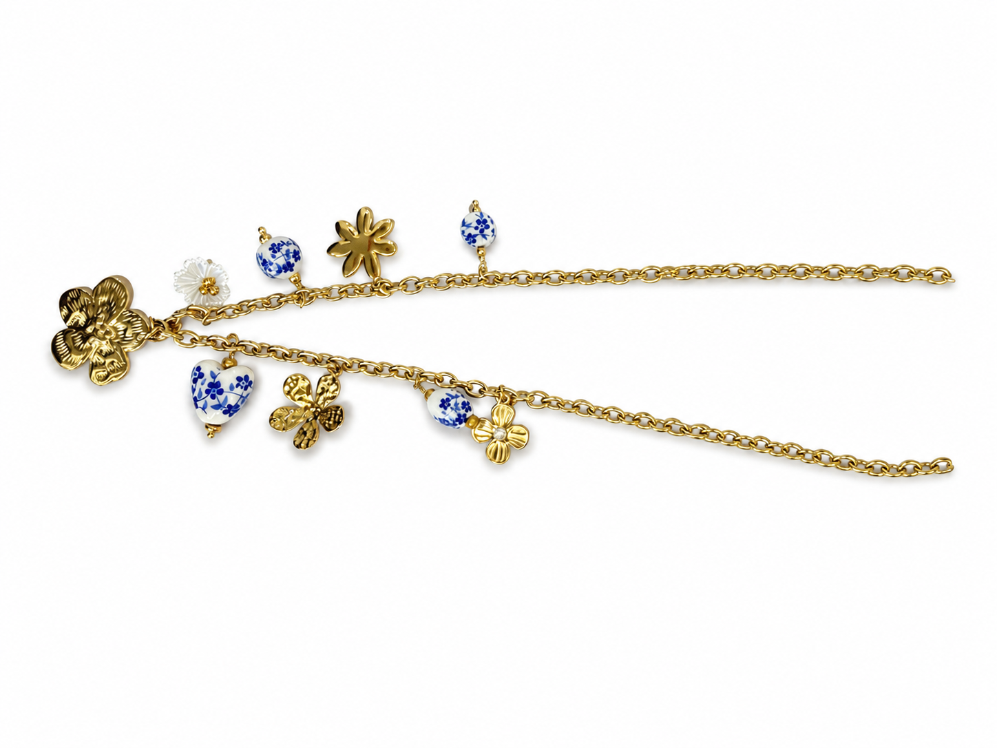 Collar dorado de acero tipo Y con colgantes ovalados y cristales