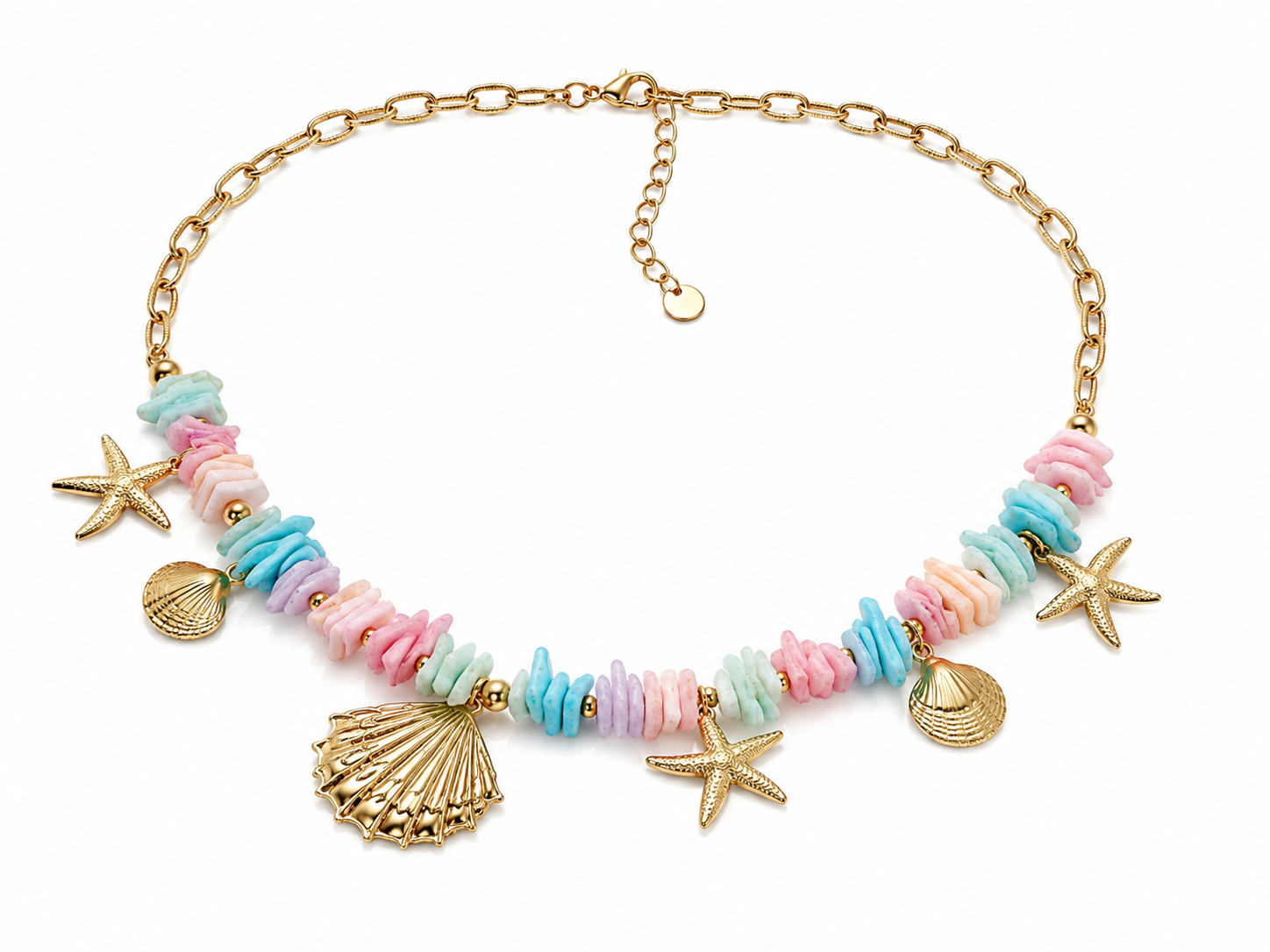 Collar dorado de acero tipo Y con colgantes ovalados y cristales