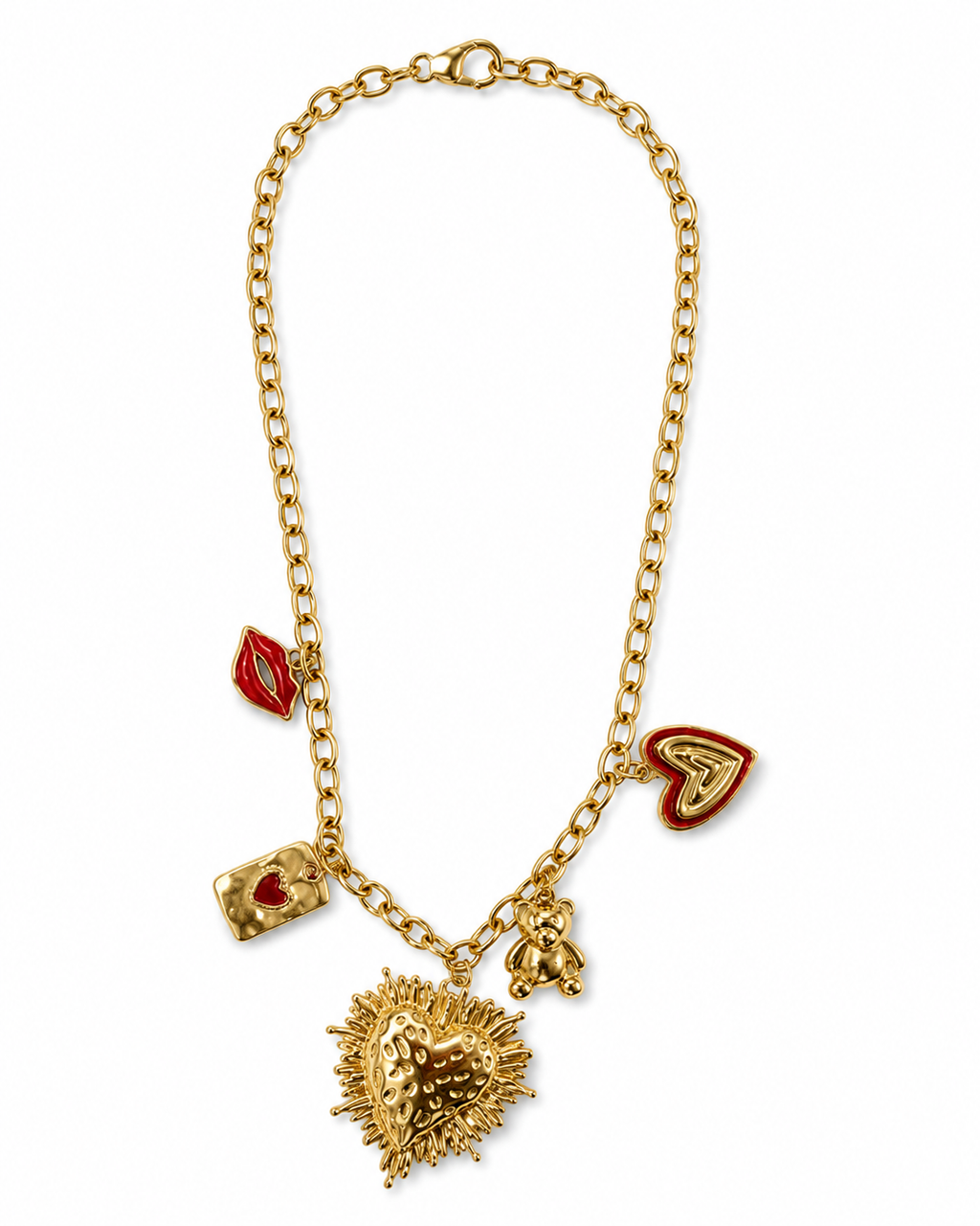 Collar dorado de acero tipo Y con colgantes ovalados y cristales