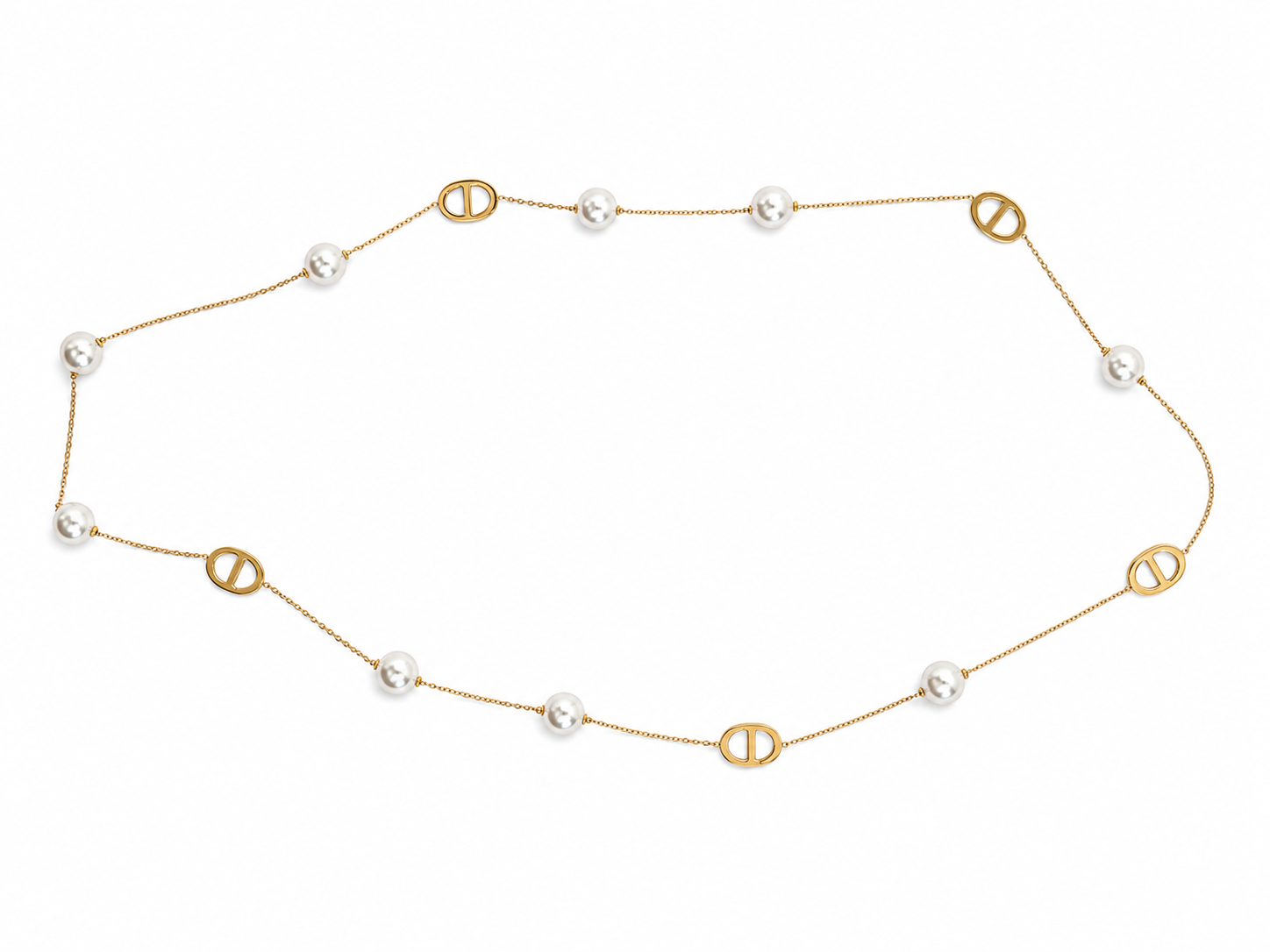 Collar dorado de acero tipo Y con colgantes ovalados y cristales