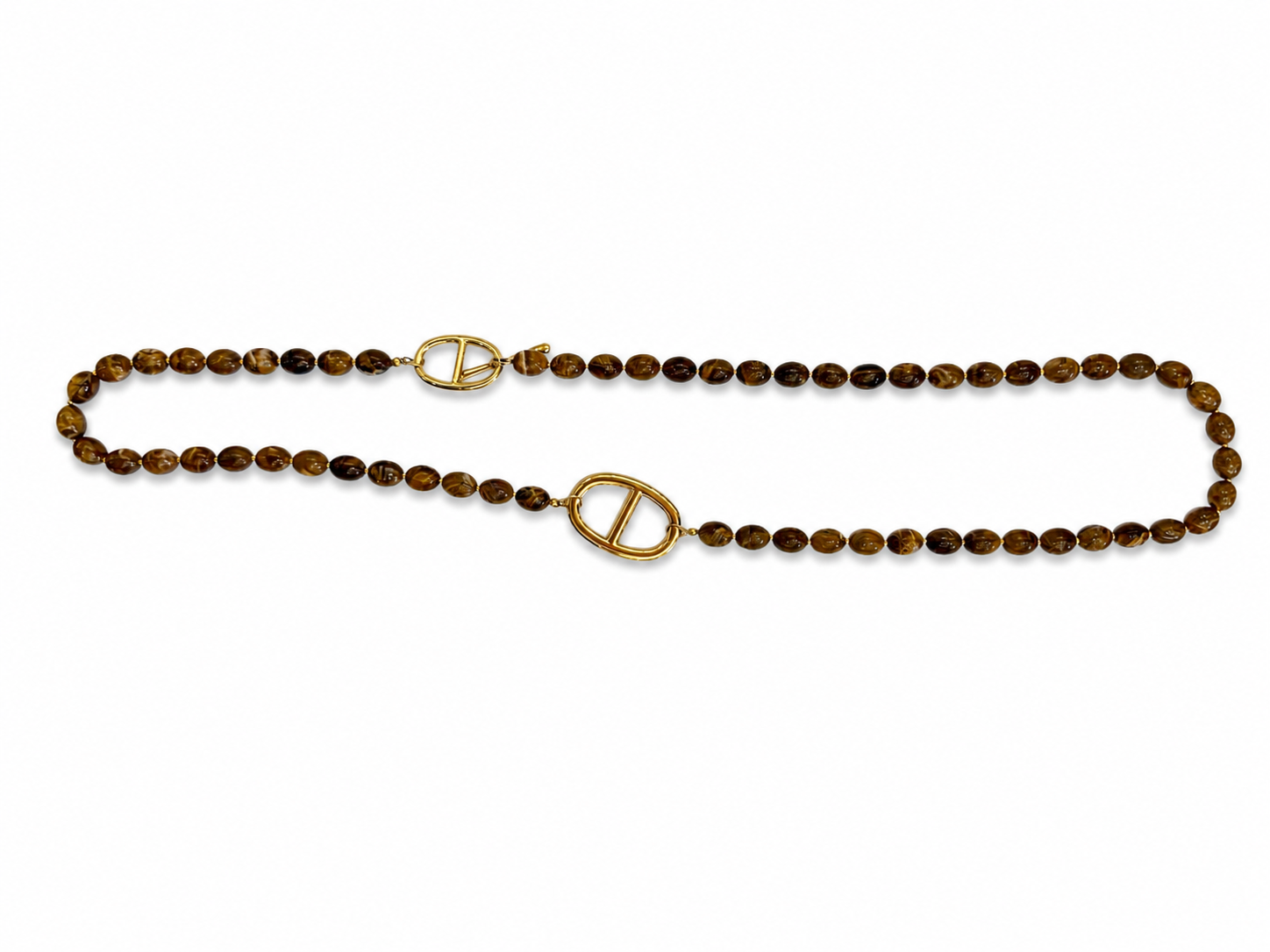 Collar dorado de acero tipo Y con colgantes ovalados y cristales