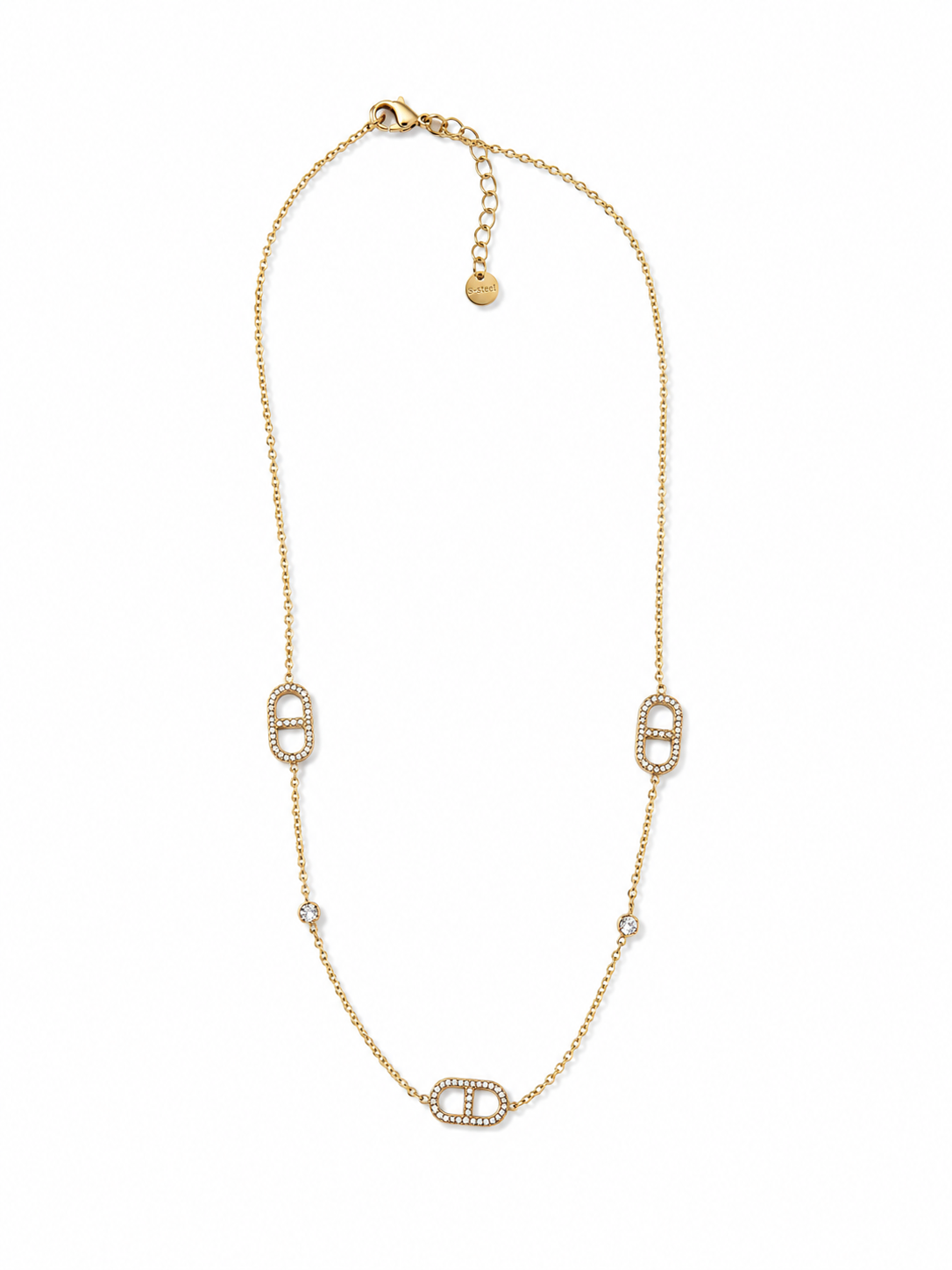 Collar dorado de acero tipo Y con colgantes ovalados y cristales