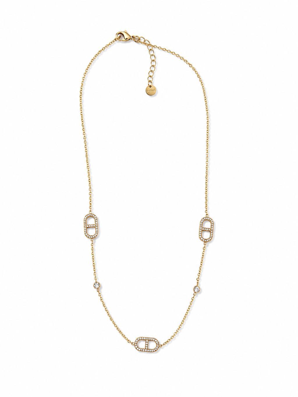 Collar dorado de acero tipo Y con colgantes ovalados y cristales
