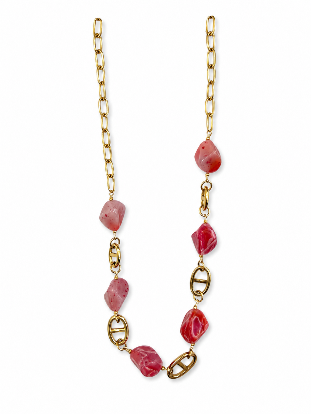 Collar dorado de acero tipo Y con colgantes ovalados y cristales