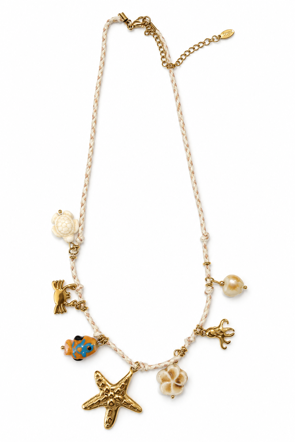 Collar dorado de acero tipo Y con colgantes ovalados y cristales