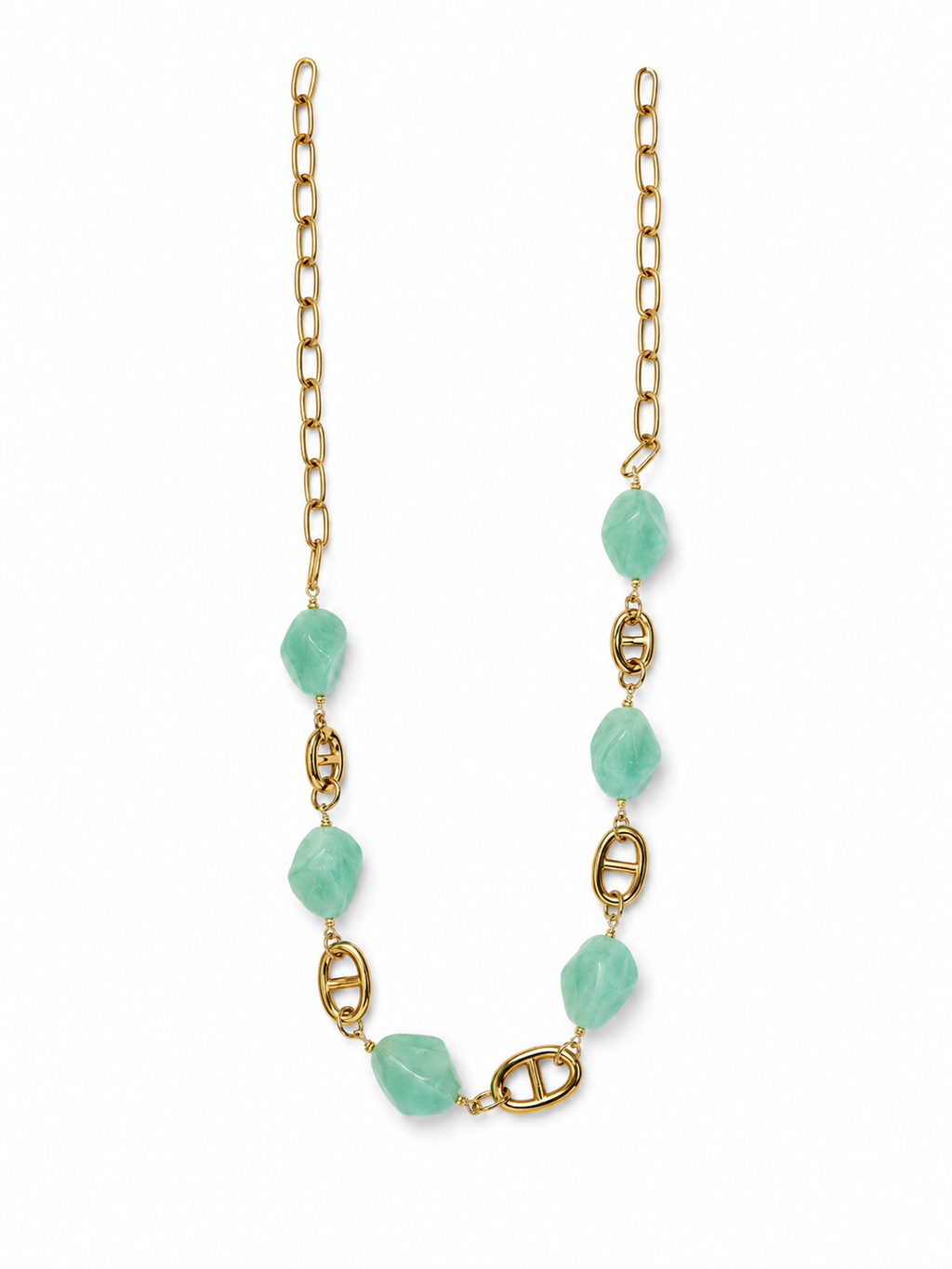 Collar dorado de acero tipo Y con colgantes ovalados y cristales