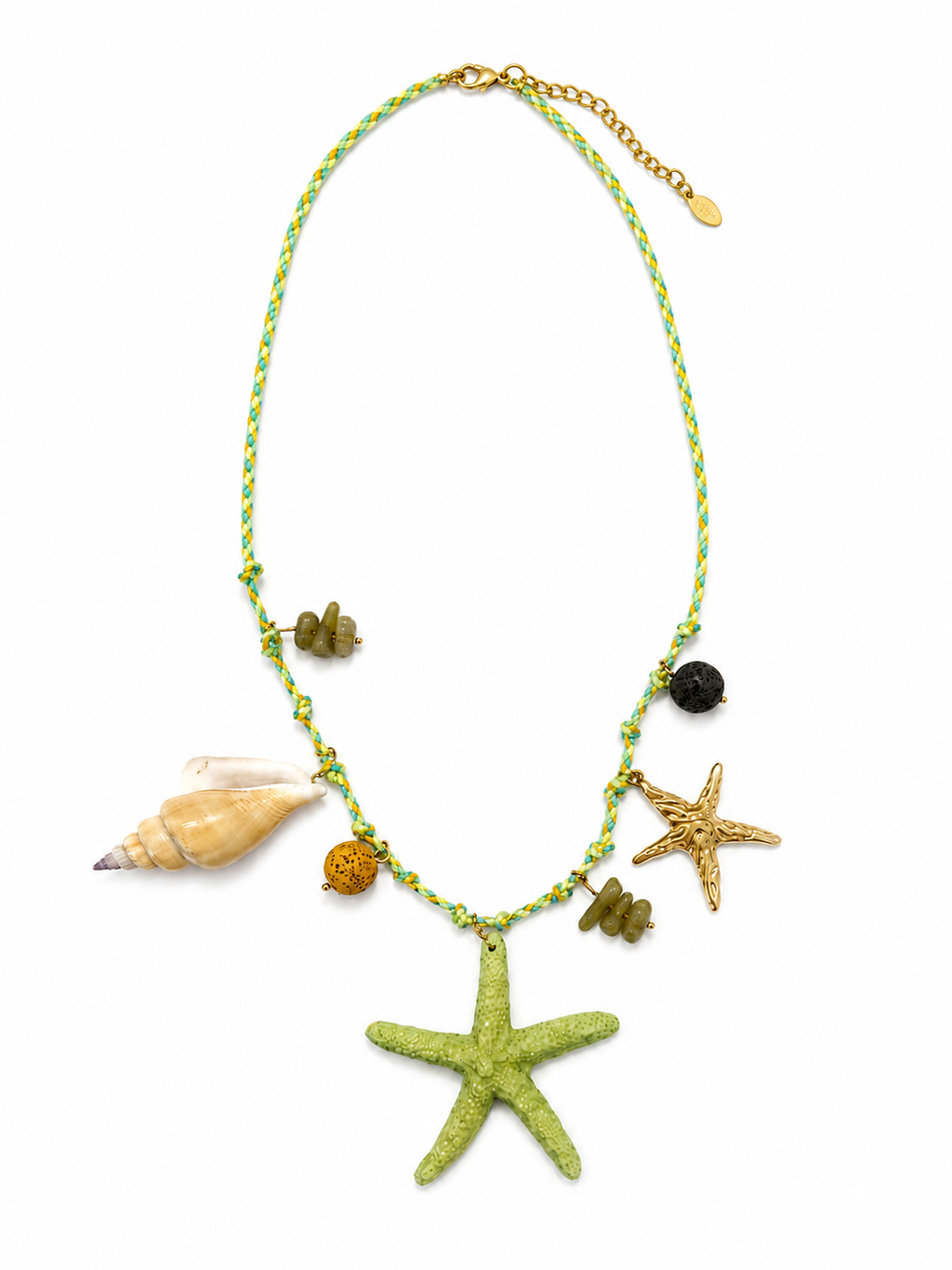 Collar dorado de acero tipo Y con colgantes ovalados y cristales