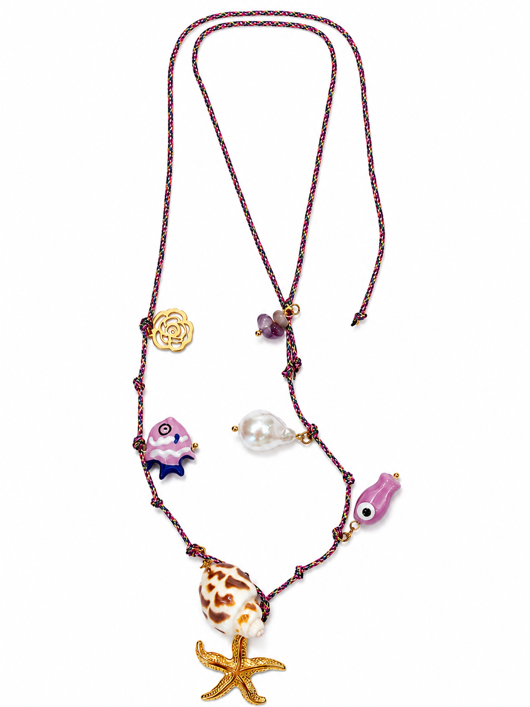 Collar dorado de acero tipo Y con colgantes ovalados y cristales