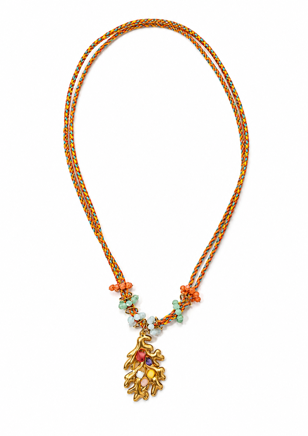 Collar dorado de acero tipo Y con colgantes ovalados y cristales