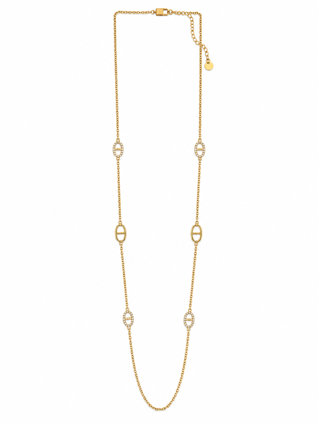 Collar dorado de acero tipo Y con colgantes ovalados y cristales