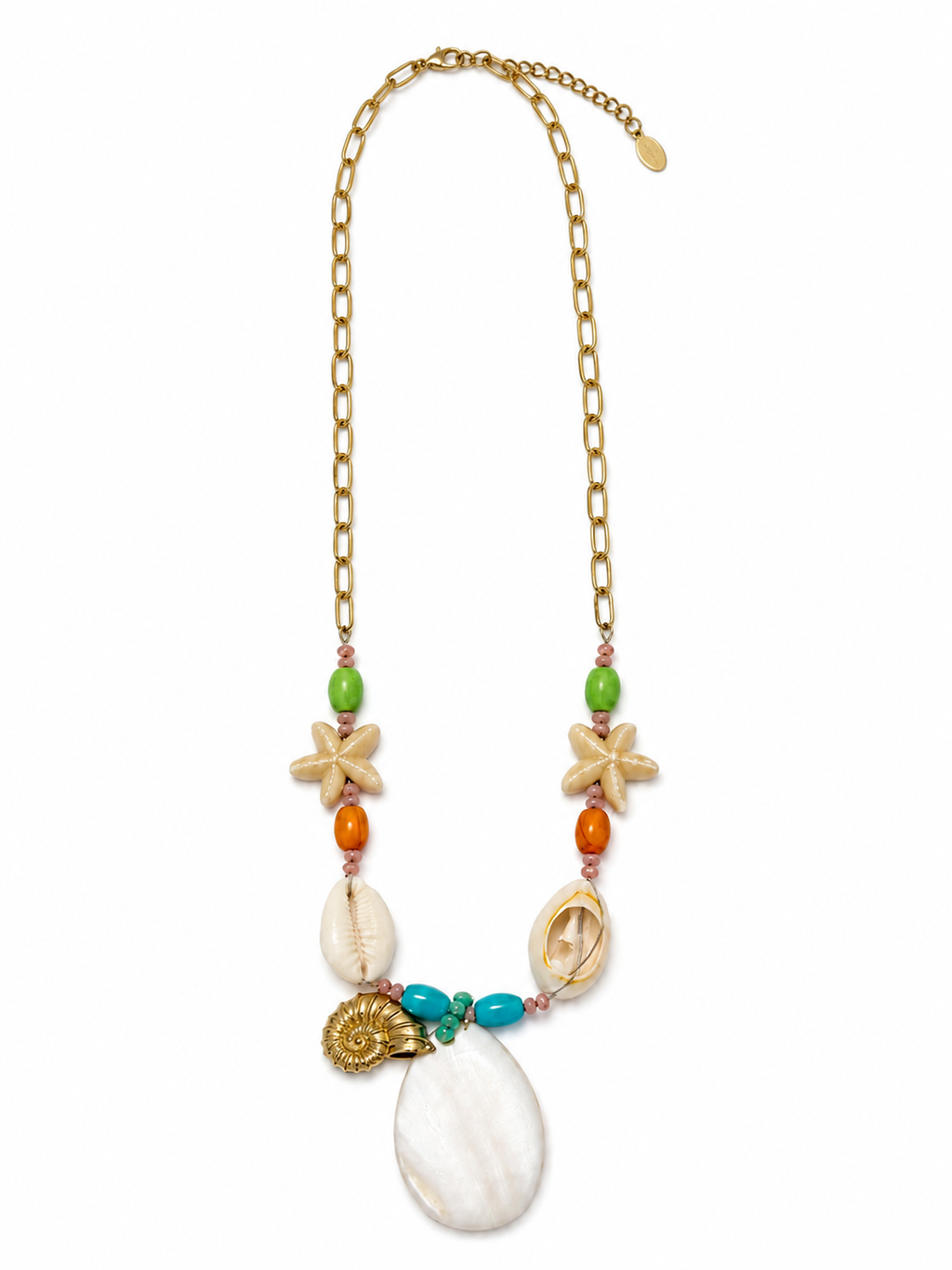 Collar dorado de acero tipo Y con colgantes ovalados y cristales