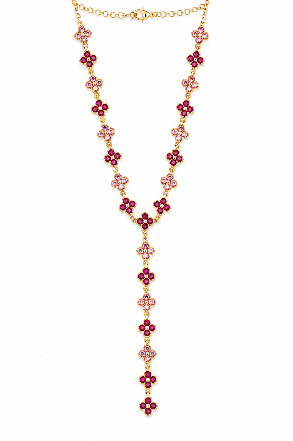 Collar dorado de acero tipo Y con colgantes ovalados y cristales