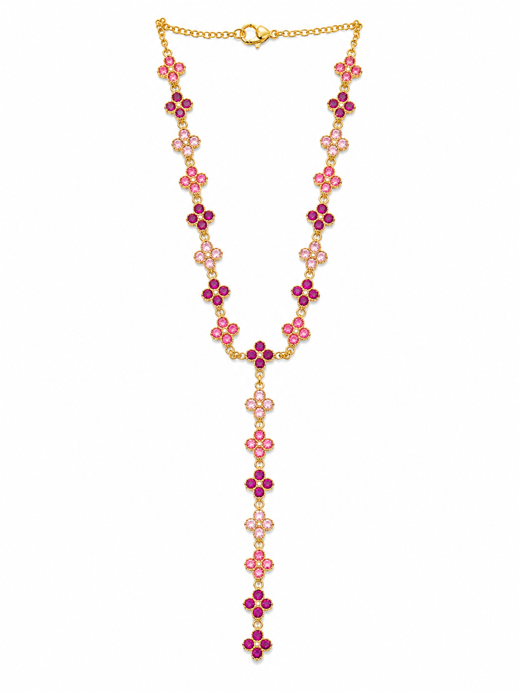 Collar dorado de acero tipo Y con colgantes ovalados y cristales