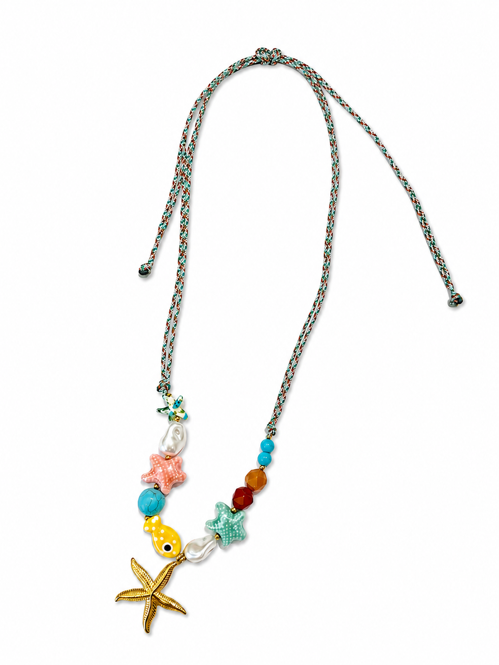 Collar dorado de acero tipo Y con colgantes ovalados y cristales
