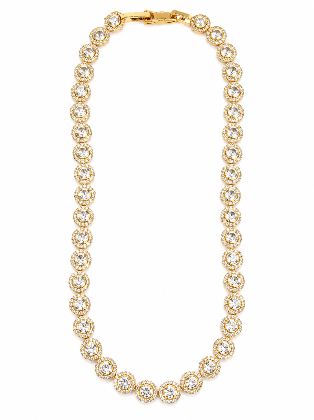 Collar dorado de acero tipo Y con colgantes ovalados y cristales